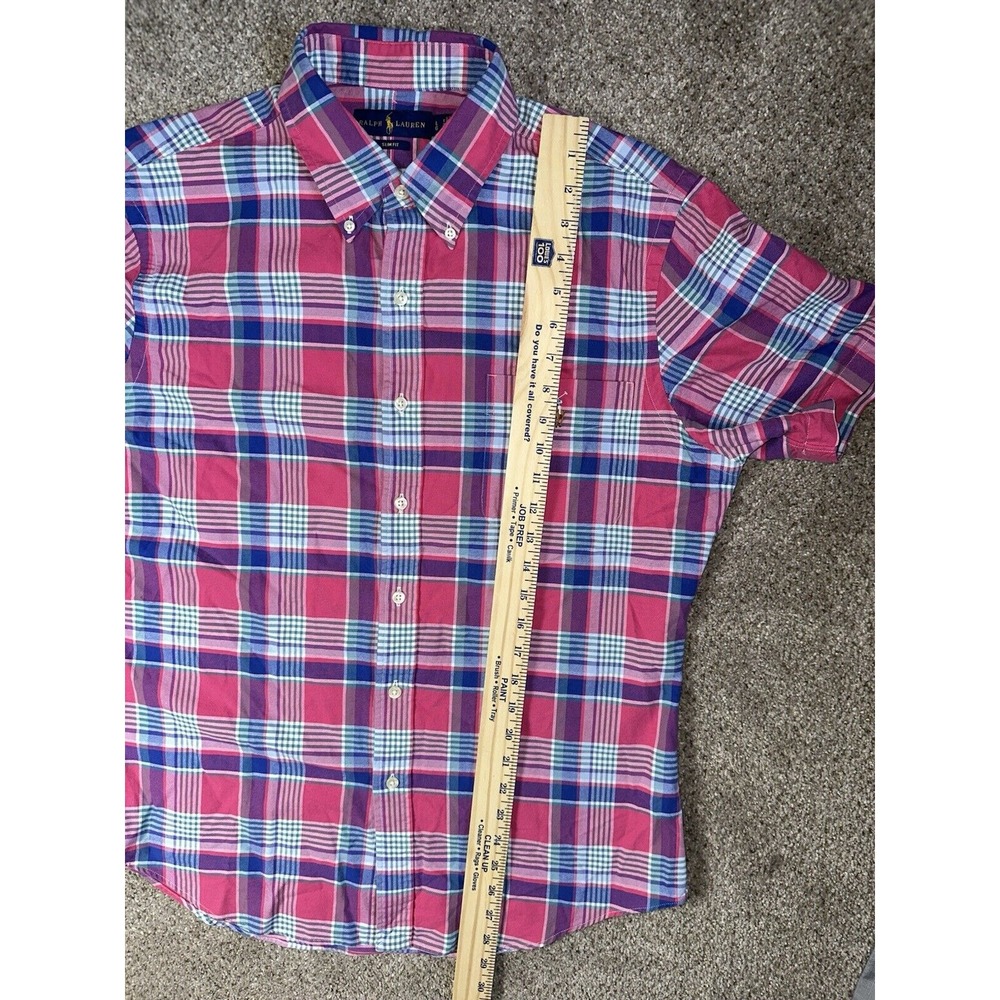 Polo Ralph Lauren Mens Large Slim Fit Short Sleeve Plaid‎ Button Up Shirt Cotton - Picture 6 of 8